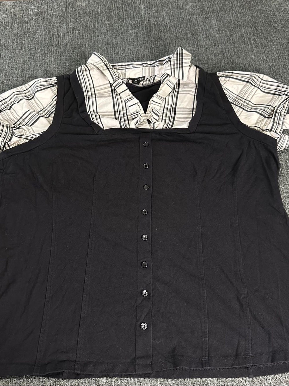 Y2K Whimsgoth Preppy Plaid Top Black White Button Front Grunge Academia 2XL